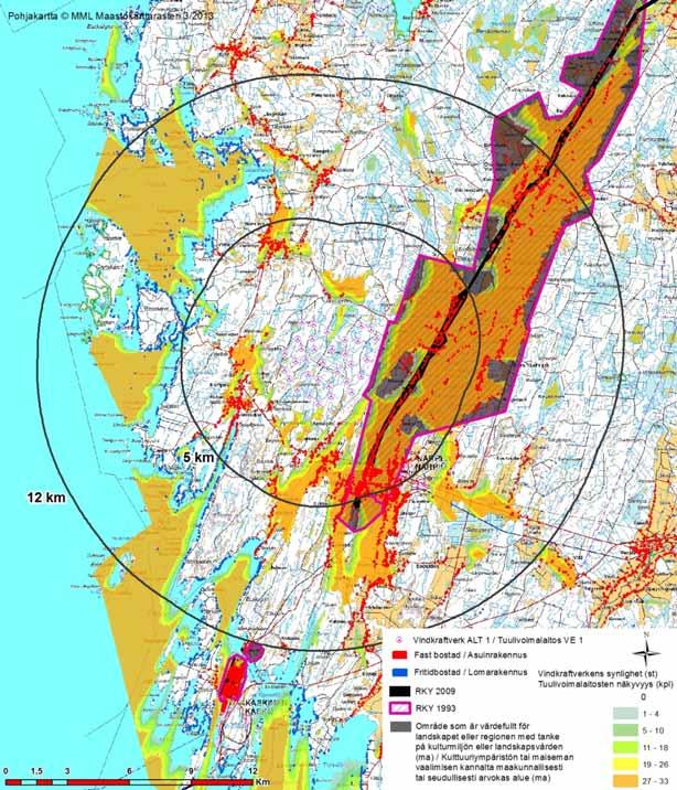 16 (21) Kuva 8. Näkymäanalyysi suuremman vaihtoehdon (ve 1) mukaan. Vaikutukset muinaismuistoihin Hankealueella sijaitsee Museoviraston mukaan yhteensä 10 muinaismuistokohdetta ja aluetta.