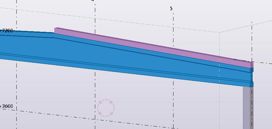 KUVA 21. Päätypalkki mallinnettuna harjapalkin päälle Tämän jälkeen siirretään palkki oikeaan kohtaan ja tasoon käyttäen apuna move - linear työkalua.