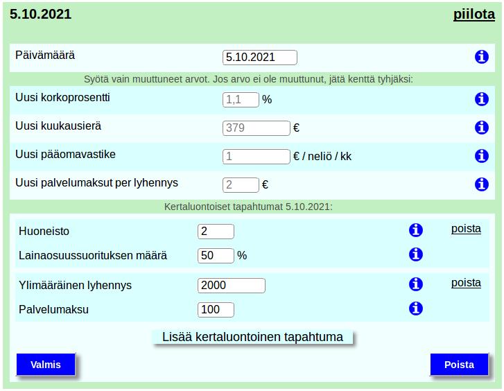 Lainan 2. korontarkistuksessa 1.1.2021 korkoprosentti ja kuukausierä laskevat.