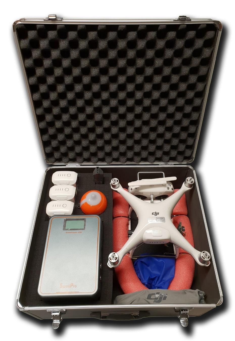 Kevyt ja kustannustehokas mittauspaketti (1/4) Sisältää: Phantom 4 Pro kopterin lisävarusteineen Sähkönjohtavuusanturi