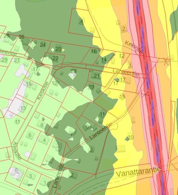 Liite 7 Tietoja muista tarkastelluista alueista 29.11.2018 VANATTARA, Lanteentien alue Alueella on vanhaa omakotitaloasutusta, joka altistuu rautatien melulle.