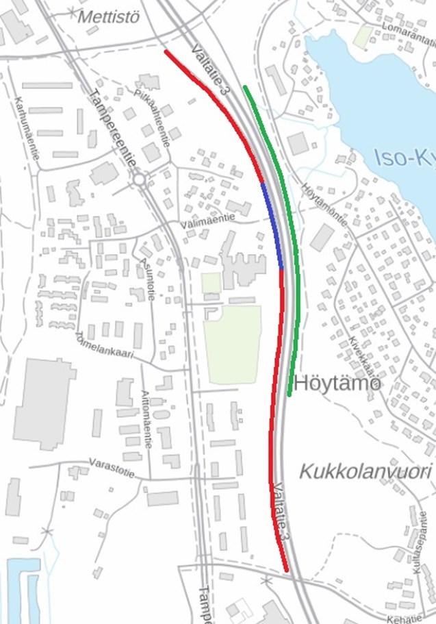 SÄÄKSJÄRVEN MELUVALLIT VÄLILLÄ RUSKONTIE-KEHÄTIE Moottoritien varteen välille Ruskontie ja Kehätie meluntorjuntaa on toteutettu meluvalleilla, meluseinällä ja melukaiteella.