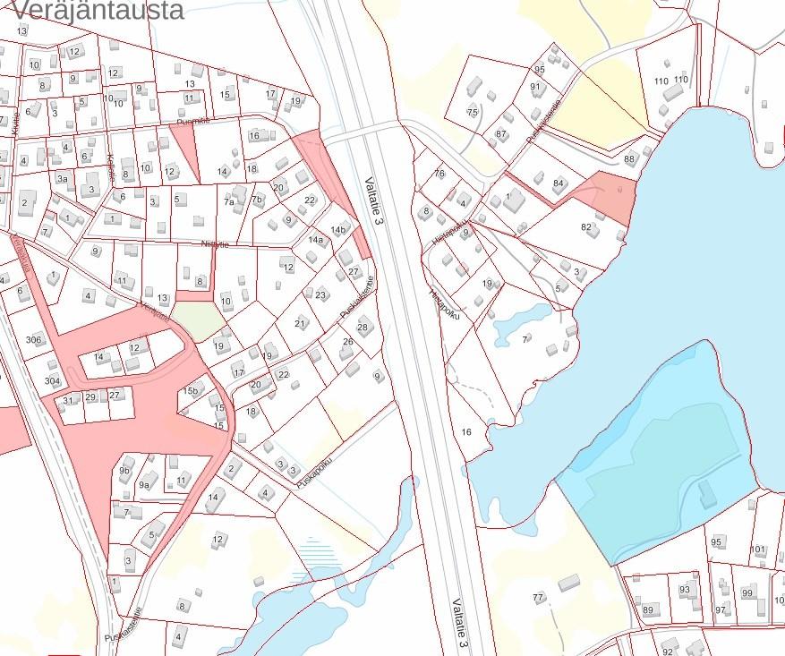 Myös moottoritien länsipuolella on asuinrakennuksia, jotka altistuvat korkeille melutasoille.