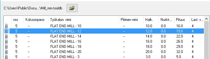 Dynaaminen jyrsintä 5: Kuorintarata 9. Napsauta Valitse kirjastosta -painiketta. Työkaluvalinnan ikkuna avautuu. 10. Klikkaa Suodatus. Työkaluluettelon suodatus -valintaikkuna aukeaa. 11.