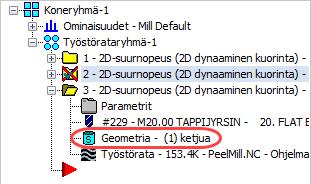 Dynaaminen jyrsintä 5: Kuorintarata Ketjutuksen hallintaikkuna avautuu. 7.