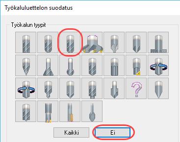 Dynaaminen jyrsintä 2: Dynaaminen jyrsintä 20. Poista suodattimet valitsemalla Ei. 21.