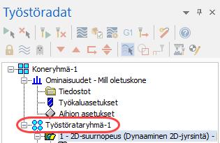 Dynaaminen jyrsintä 2: Dynaaminen jyrsintä Huomaa, kuinka työstörata työstää materiaalia kappaleen päältä välttäen kuitenkin piirrettä, joka valittiin väistöalueeksi. 27. Tallenna tiedosto.