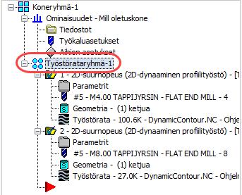 Dynaaminen jyrsintä 4: Dynaaminen profiilirata 5: Työstöratojen tarkastus Seuraavaksi molemmat työstöradat tarkastetaan.