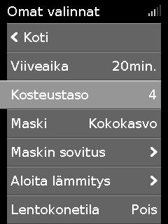 Käännä Omat valinnat -näytön säädintä niin, että Viive alas on korostettuna, ja paina sitten säädintä. 2. Valitse Päällä säädintä kääntämällä ja tallenna sitten valinta säädintä painamalla.