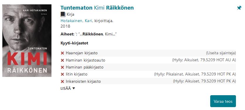 Tietuenäyttö Hakutuloslista Varauksen teko alkaa tiedonhaulla Kirjautumisen jälkeen (ohje seuraavalla sivulla)