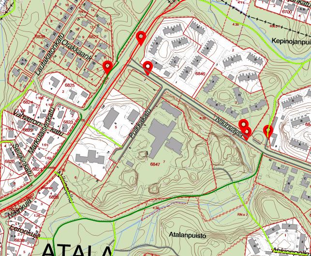 Sivu 13/26 Atalan terveysasema (muutos päiväkodiksi) ote virastokartasta (kevyen liikenteen väylät ja bussipysäkit) vuonna 2018 PALVELUVERKKO Atalan terveysaseman muutostyöt mahdollistavat lähialueen