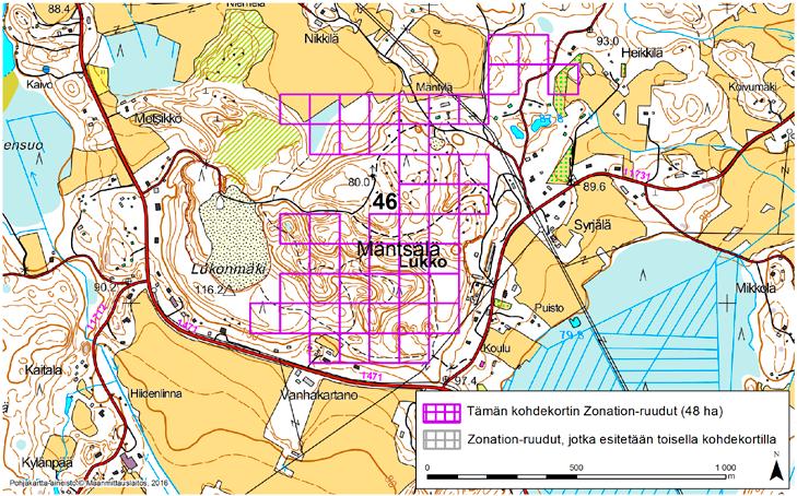 Mäntsälä, Zonation-aluetunnus 46 MÄNTSÄLÄ (46) Alue sijaitsee Mäntsälän keskiosissa Lukon kylässä pääosin asumattomalla metsäisellä harjualueella.