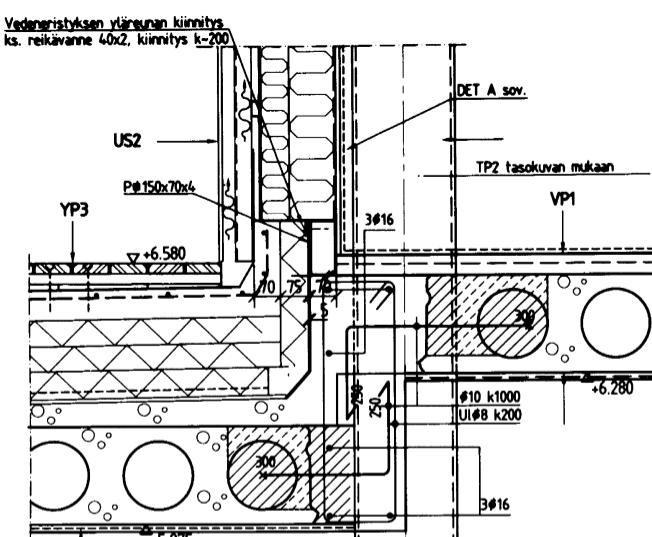 Vedeneristyksen ylösnosto alle 300 mm yläpohjan yläpintaan nähden