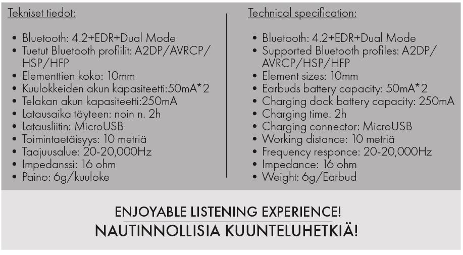 Huom! Jos kuulokkeet eivät yhdisty toisiinsa stereona automaattisesti ensimmäisellä käyttökerralla, tee pariliitos ensin oikean kuulokkeen (R) ja laitteesi välille.