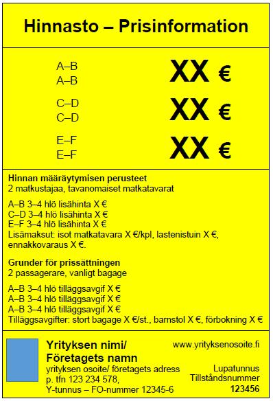 Hintatietojen ilmoittamisen voi toteuttaa esimerkiksi tarralla, älynäytöllä tai paperilla.