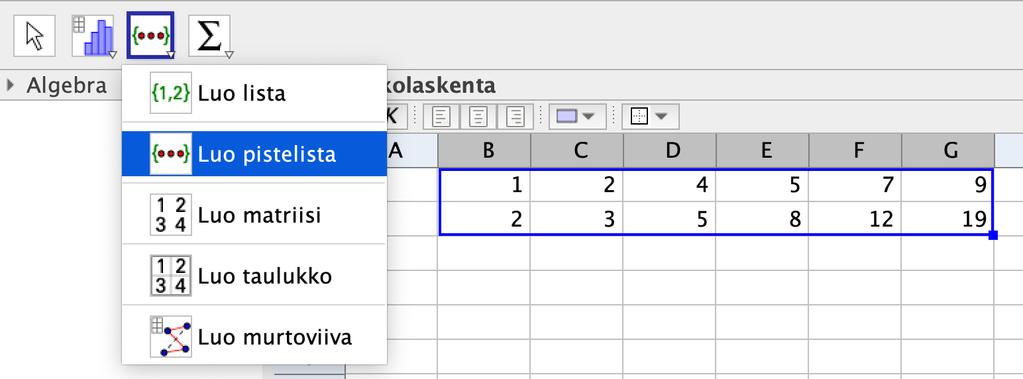 Ennen kuin pistelista luodaan, niin kannattaa käydä valitsemassa Asetukset ànimeäminen à Nimeäminen pois. Näin pisteiden nimet eivät ilmesty piirtoalueelle.