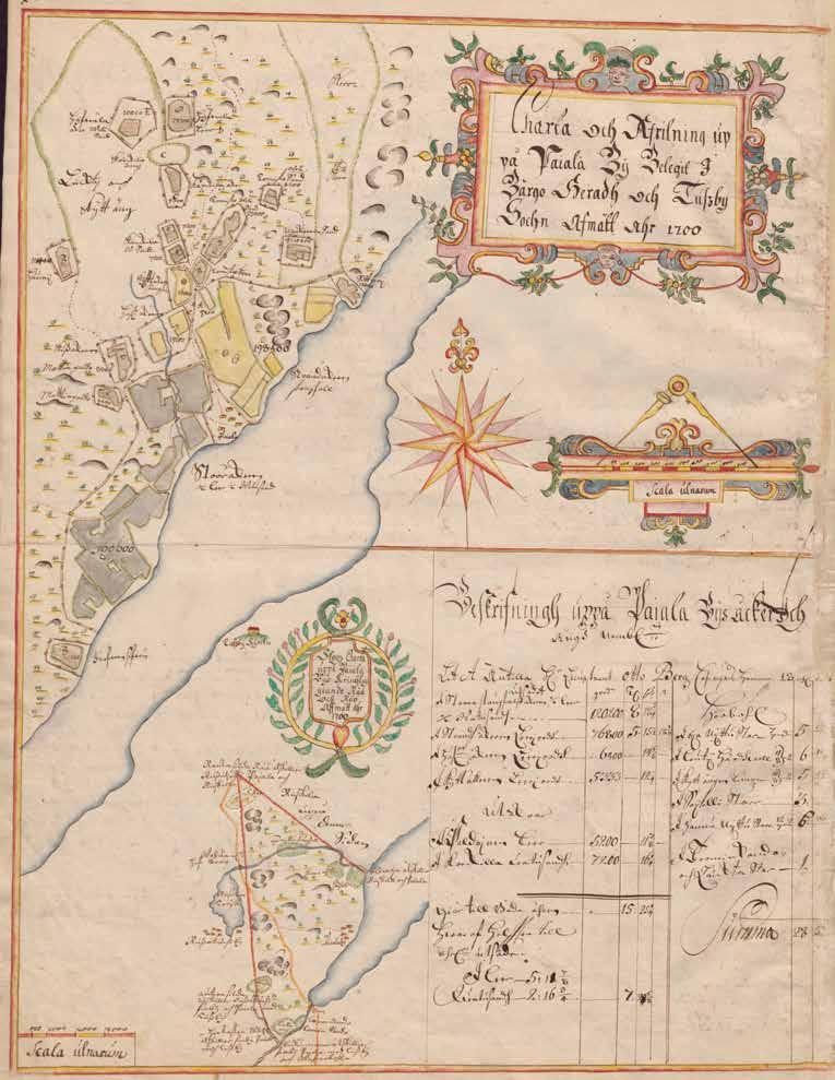 Samuel Broteruksen vuonna 1700 Paijalan kylästä laatima maakirjakartta. Kylänmäelle on merkitty viisi taloa.