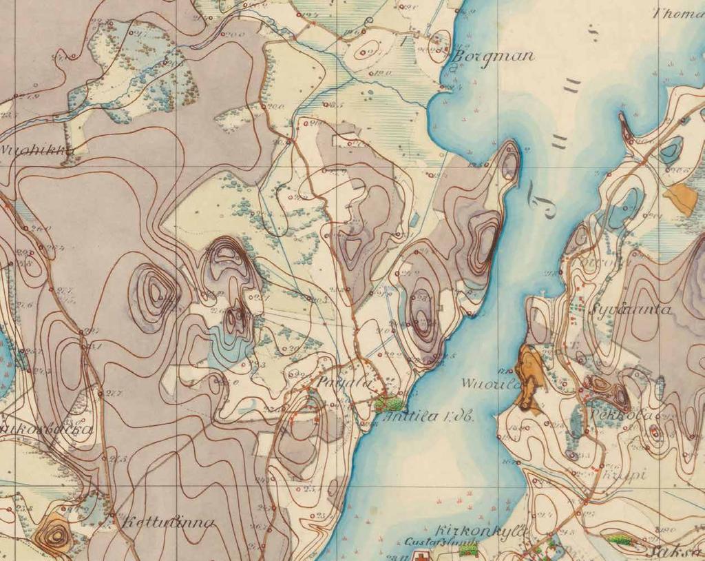 21 Paijalan Yläkylä ja Alikylä vuonna 1870 laaditussa venäläisen topografikunnan kartassa.