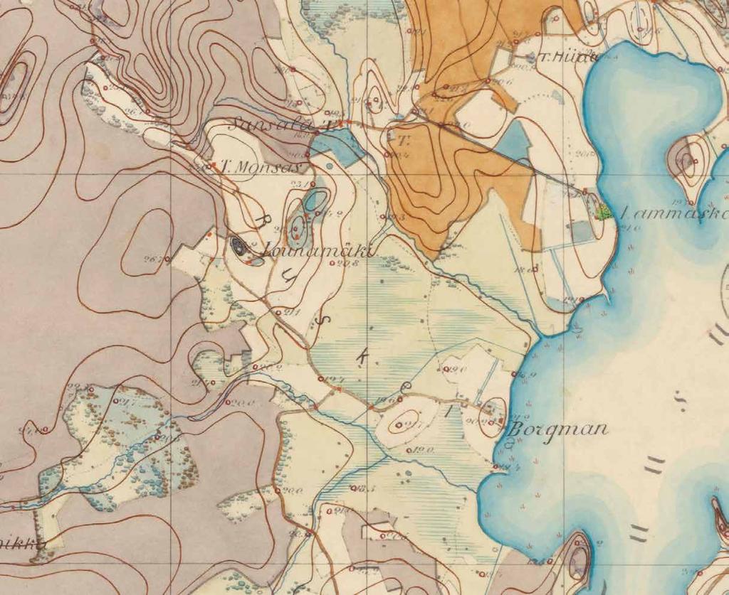 64 Ruskelan kylä ja Lammaskallio vuonna 1870 laaditussa venäläisen topografikunnan kartassa.