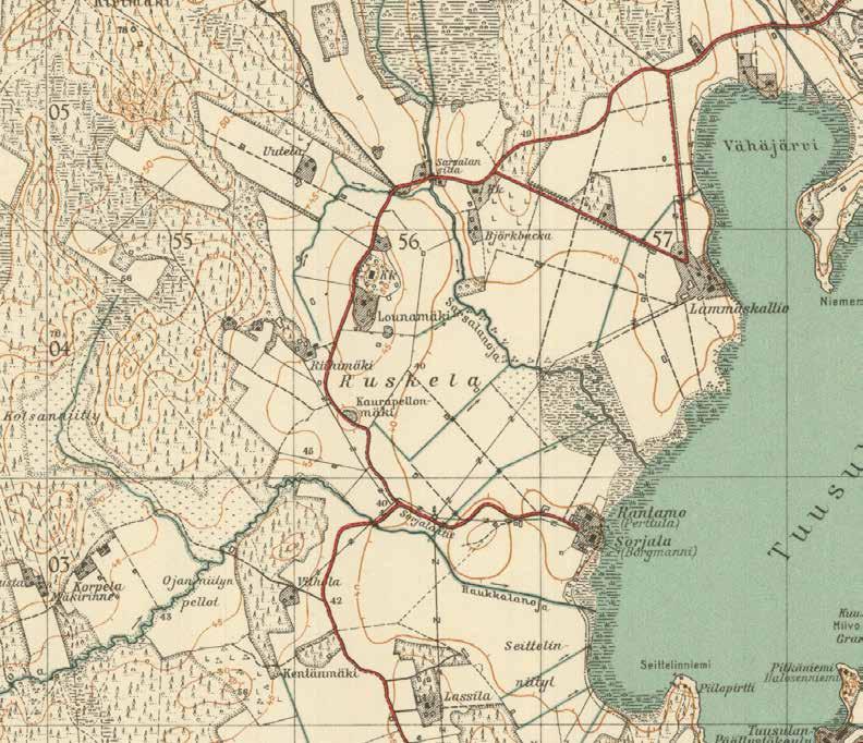 jpg Ruskelan kylän pohjoisosat ja Lammaskallio vuonna 19245 laadittussa topografikartassa.