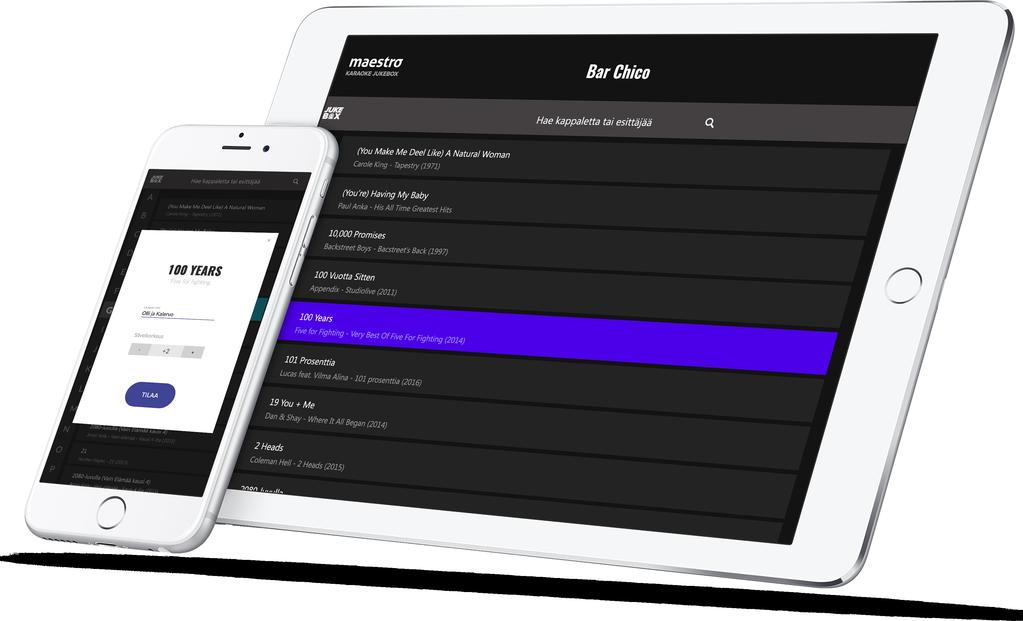 JUKEBOX OIKEASTI ERILAINEN JUKEBOX Jukebox antaa asiakkaan valita musiikin ja tilata karaoken suoraan omasta puhelimesta tai pöytiin asennettavista tilaustableteista.