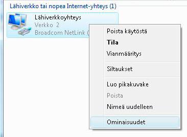 Verkko- ja jakamiskeskuksen näkymä on erilainen, jos modeemi ei ole kytkettynä tietokoneeseen. 5.