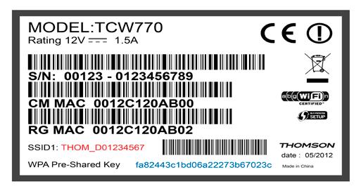 3. Langaton (WLAN) -valmissalaus Modeemien WLAN-tehdasasetukset (löytyy modeemin pohjassa olevasta tarrasta): Thomson 750/770/870