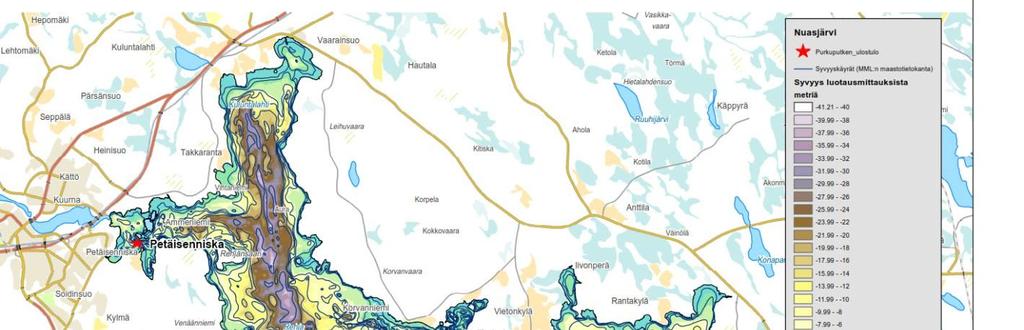 16 Kuva 4-1. Vaihtoehtoisten purkupaikkojen sijainti Nuasjärvessä: Nykyinen (Juurikkalahti), Rimpiläsalmi, Petäisenniska.