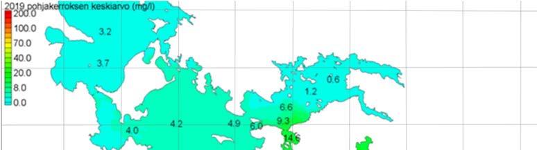 maksimiarvot 4. Nuasjärven länsiosassa Rehjanselällä pitoisuudet edelleen pienenevät ja tasoittuvat vaihteluvälin ollessa 15 2.