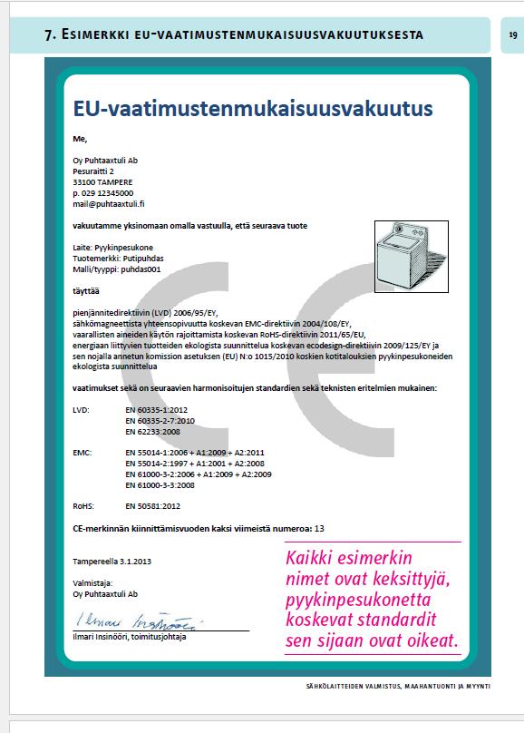 Muut direktiivit ja CE-merkintä LVD / Pienjännitedirektiivi Konedirektiivi Ecodesign-direktiivi EMC-direktiivi Painelaitedirektiivi