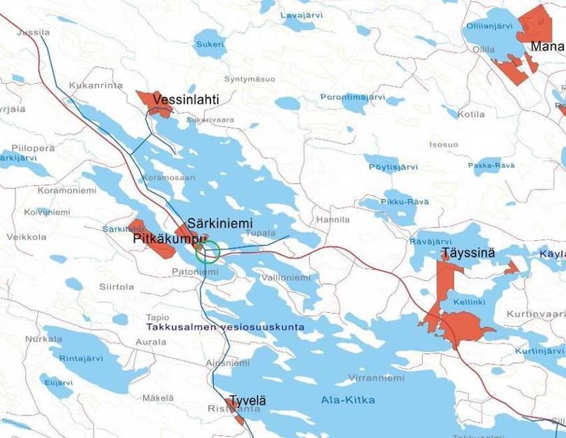 Alueen sijainti, vesijohtolinja ja lähialueen rantakaavat 3.1.