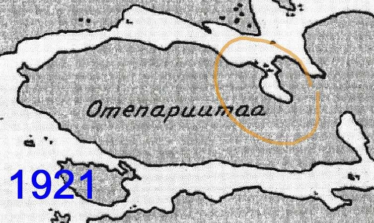 2 Vuoden 1921 merikortissa Saukonjärvi on jo kuvattu fladana. Lahden suun madaltumista ilmentävät merkinnät kivistä.