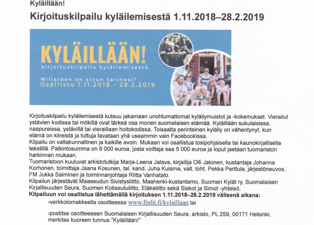 AJANKOHTAISTA SYKSYLLÄ HYVINVOINTITYÖPAJA 9.10. Pohjois-Iin Hyvinvointityöpaja pidetään kylätuvalla tiistaina 9.10.2019 klo 16.30-