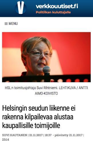 Johtopäätöksiä: Julkishallinto voi myös halutessaan estää markkinoiden syntymisen HSL ja MaaS-operaattorit ovat kiistelleet siitä, minkälainen rajapinnan tulee teknisesti olla ja minkälaisin