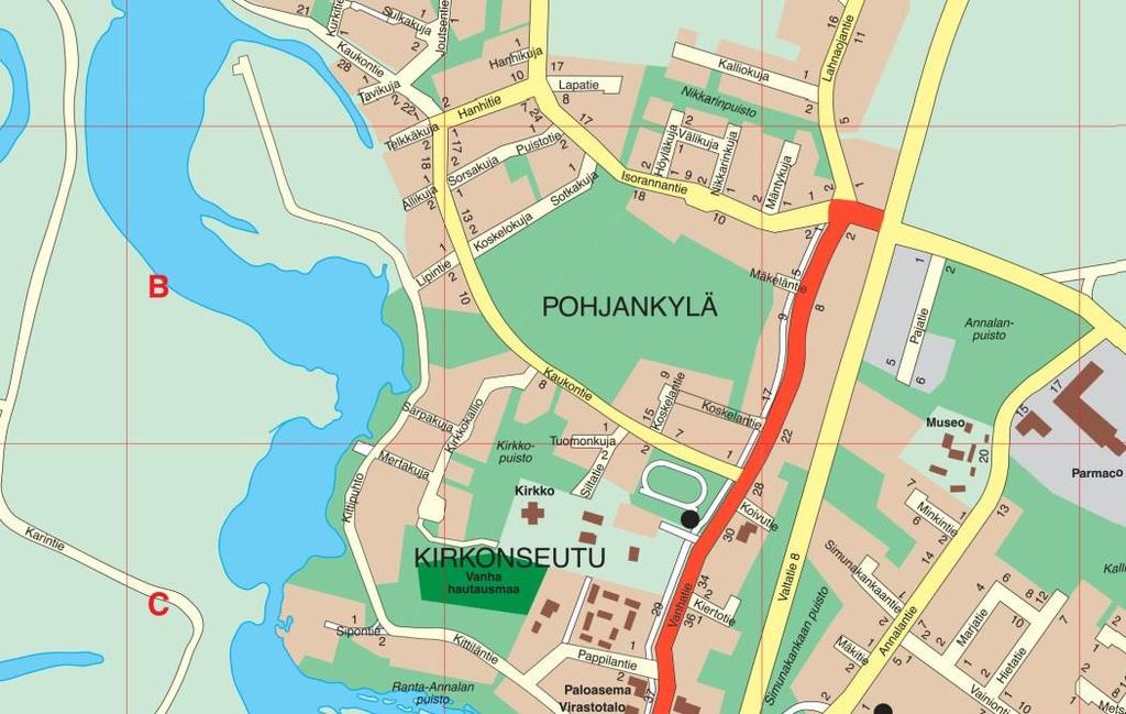 1.2 Kaava-alueen sijainti Asemakaavan muutos koskee valtion hallinnoimia tiealueita MT 18136 ja MT 18137 (Vanhatie) sekä MT 18178 (Virastotie), jotka muodostavat Pyhäjoen kirkonkylän pääväylän