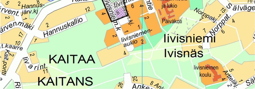 Sijainti Suunnittelualue sijaitsee Iivisniemen asuinalueen pohjoispuolella, rajautuen Kaitaantien pohjoispuolisiin kortteleihin ja puistoon.