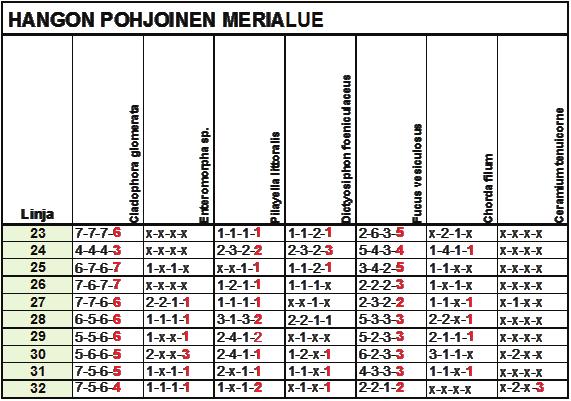Suolilevää esiintyi hyvin niukasti Hangon merialueen kasvillisuuslinjoilla.