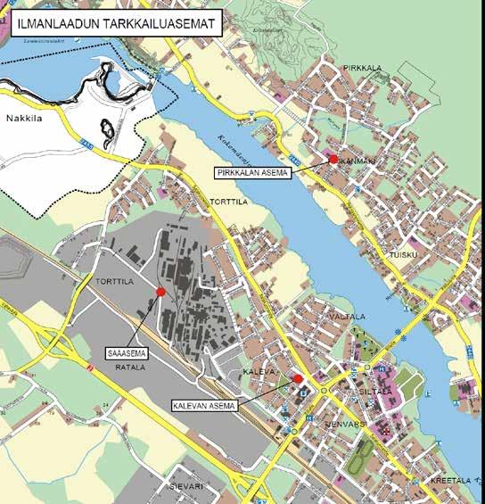 Kuva 23. Harjavallan ilmanlaadun mittausasemat. (Muokattu: Harjavallan ilmanlaatu 2012, vuosiyhteenveto) 11.