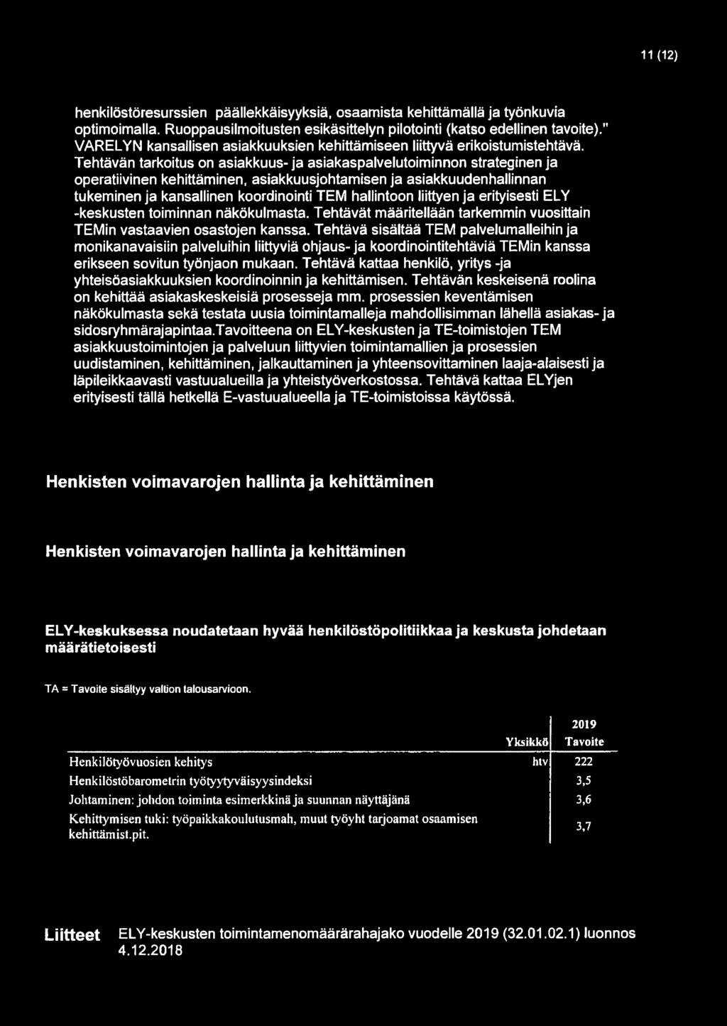 Tehtävän tarkoitus on asiakkuus-ja asiakaspalvelutoiminnon strateginen ja operatiivinen kehittäminen, asiakkuusjohtamisen ja asiakkuudenhallinnan tukeminen ja kansallinen koordinointi TEM hallintoon