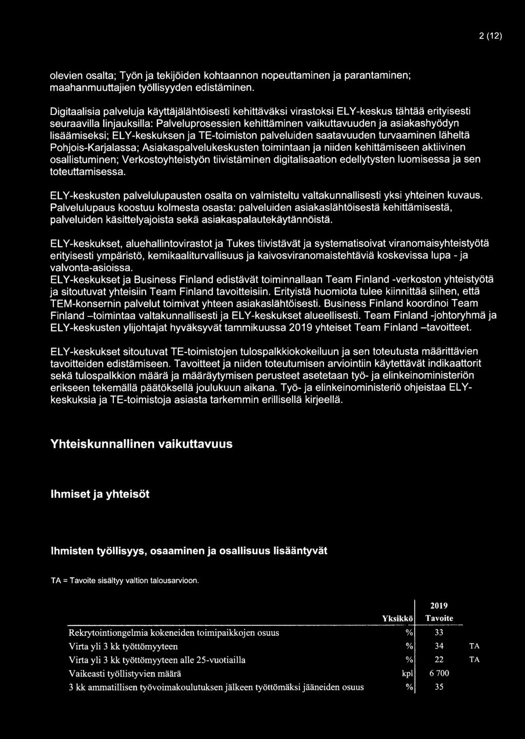 ELY-keskuksen ja TE-toimiston palveluiden saatavuuden turvaaminen läheltä Pohjois-Karjalassa; Asiakaspalvelukeskusten toimintaan ja niiden kehittämiseen aktiivinen osallistuminen; Verkostoyhteistyön
