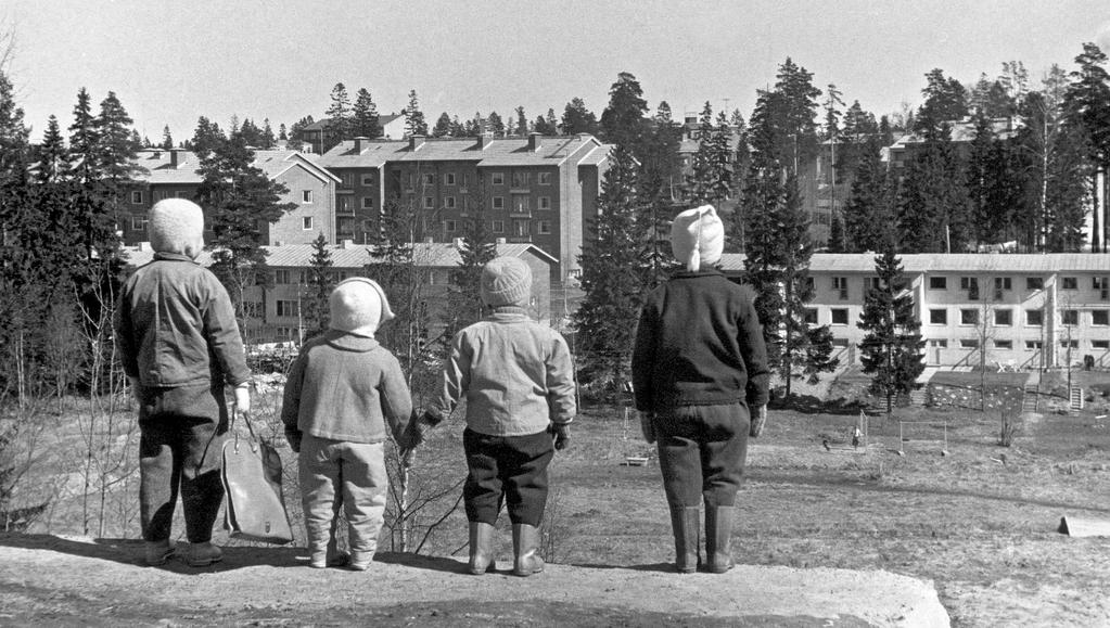 Maunulan asuinaluetta 1950-luvun lopussa. Kuva: Hulkkonen, Helsingin kaupunginmuseo.