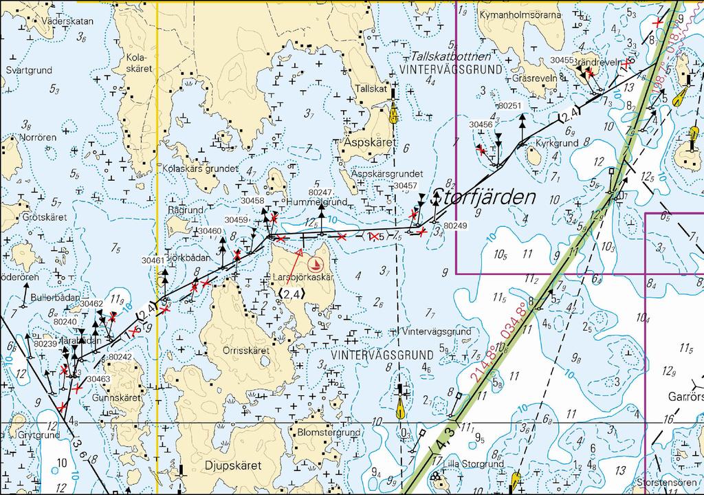 Lisää-Inför-Insert Pohjois-Nord-North 63 10.883 N 21 23.816 E I. Viitan tarkistettu sijainti Prickens position kontrollmätt Adjusted spar buoy position: No 30459 Etelä-Syd-South 63 10.
