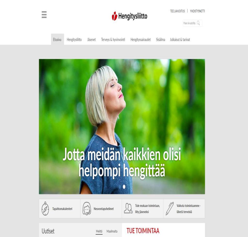 www.hengitysliitto.fi sivusto uudistui Hengitysliitto.fi - suosituimmat sivut Hengitysliiton verkkosivujen sisällöstä uudistettiin 90 %.