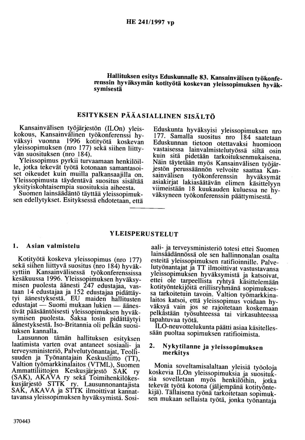 HE 241/1997 vp Hallituksen esitys Eduskunnalle 83.