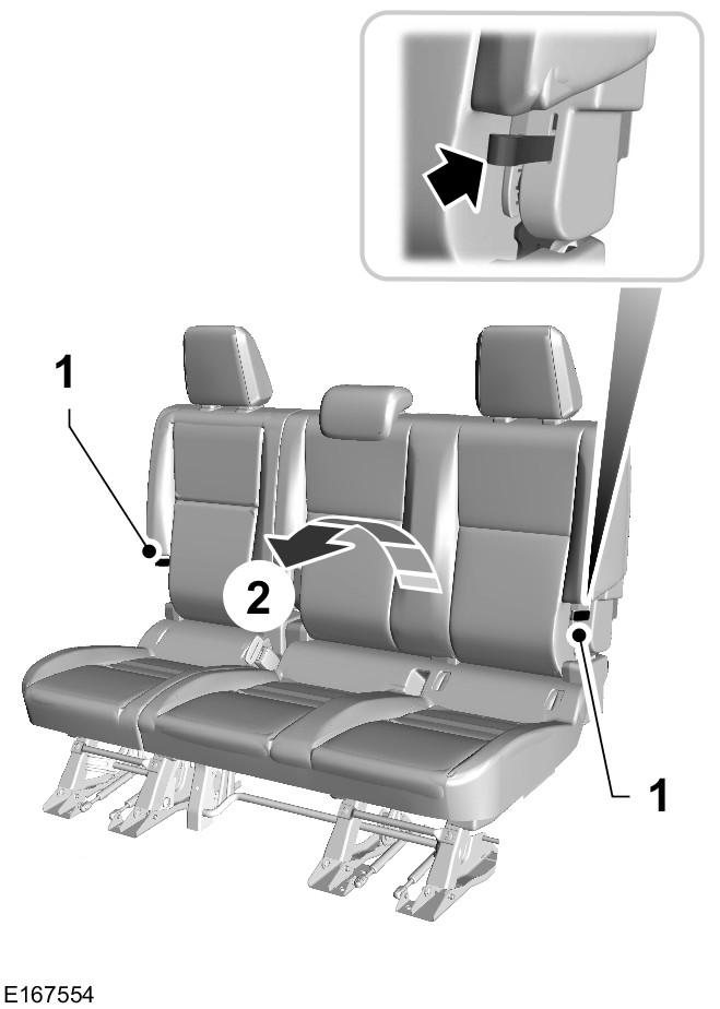 Seitsemänpaikkaiset autot Toisen rivin istuimet Istuimen taittaminen tasaiseksi 3. Vetäkää selkänojan takana olevasta leveästä hihnasta. 4.