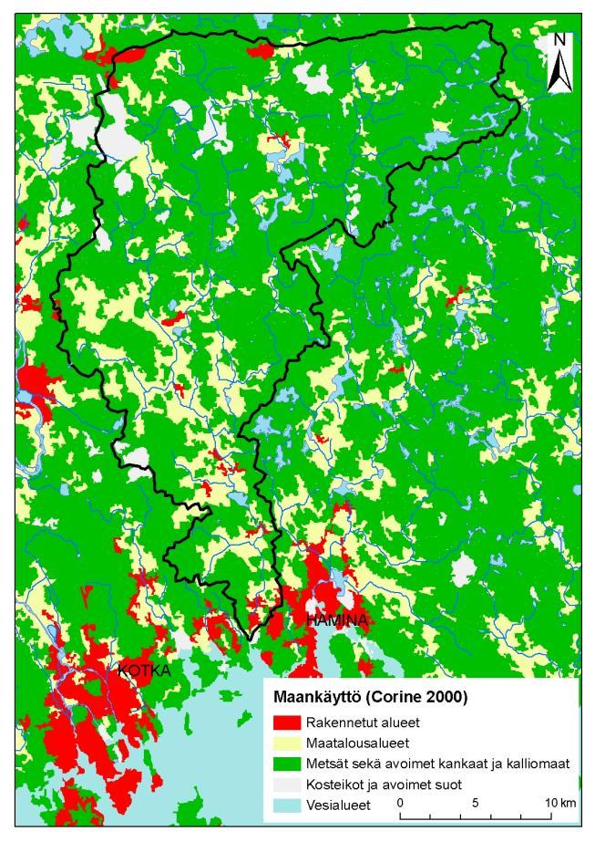 SYKE; SYKE, EEA; Maanmittauslaitos lupa nro 7/MML/10; Affecto Finland Oy, Karttakeskus, Lupa L4659 Kuva 3. Maankäyttö Summanjoki vesistöalue.