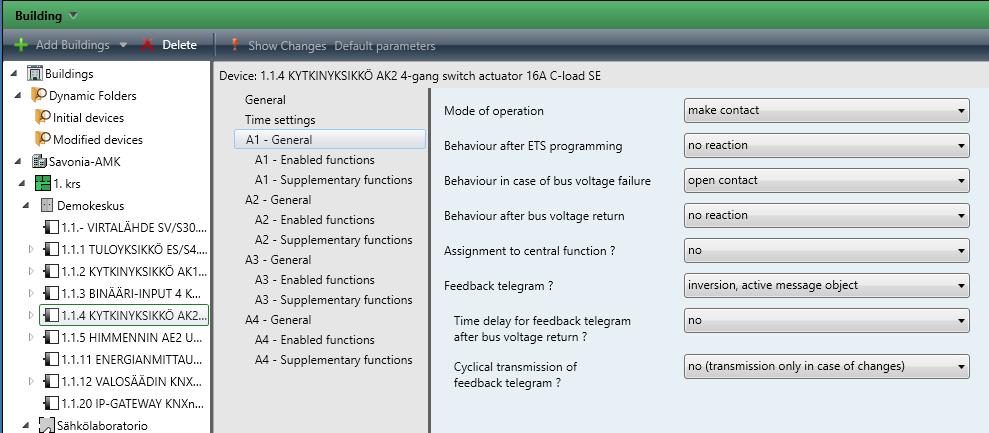 55 Kuva 43. Kytkinyksikön Feedback telegram? objektit parametroitiin normaalista päinvastaisiksi 8.2.