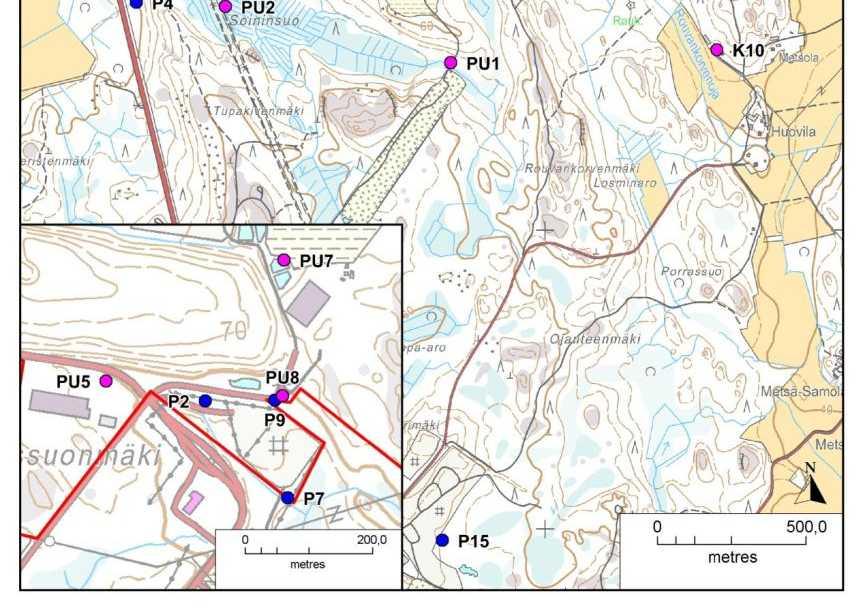 Teollisuusjätekeskuksen lähimmät tarkkailupisteet ovat pohjavesiputket PU6, PU7 ja PU8, jotka on asennettu teollisuusjätekeskuksen rakentamisen