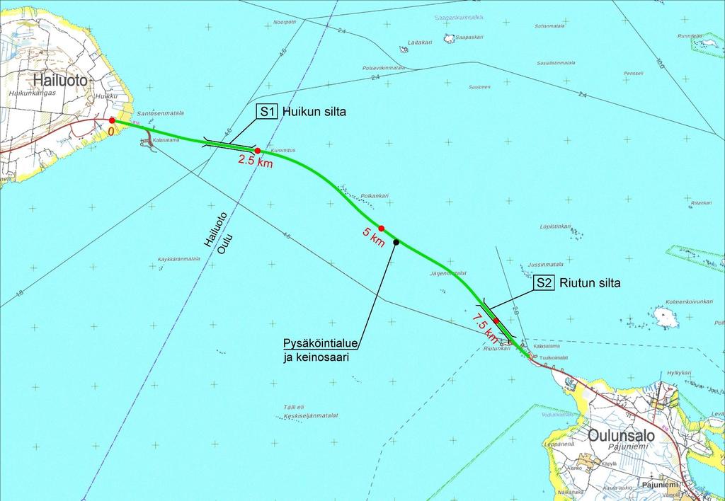 Tiesuunnitelman keskeiset ratkaisut Rakennettavan tieyhteyden kokonaispituus 8,4 km Maapengertä 6,9 km Kaksi siltaa yhteensä 1,5 km Kiviainestarve noin yksi miljoonaa kuutiometriä Tien geometria