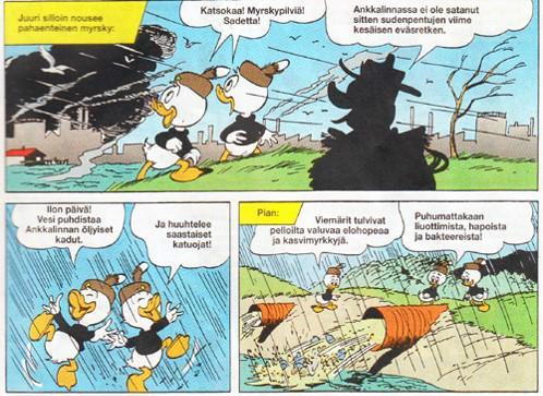 (Carl Barks 1972) Vesi puhdistaa kaupungin kadut.